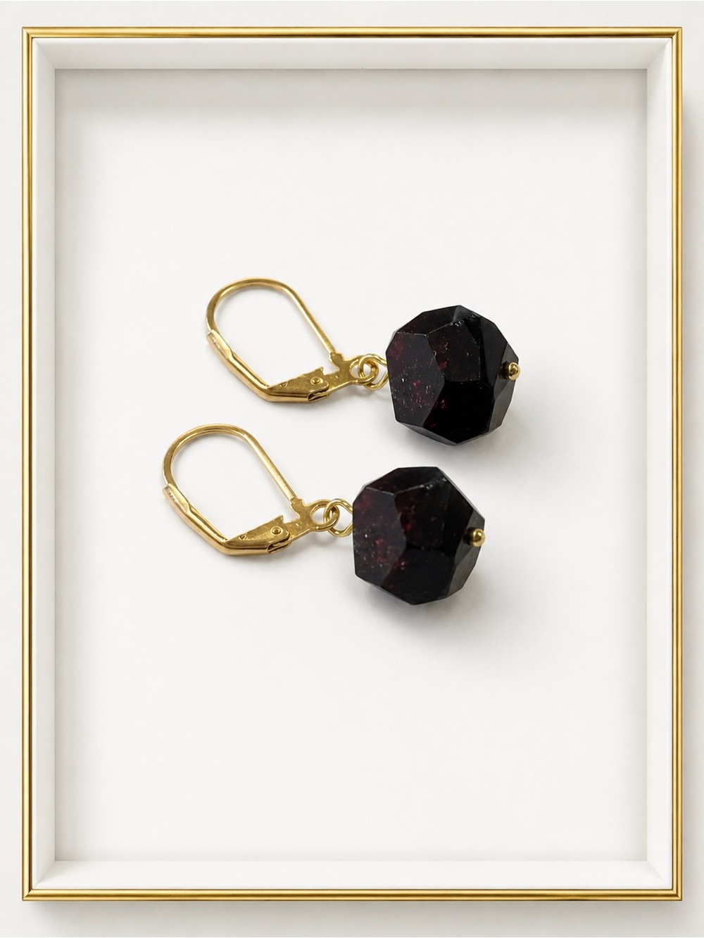 Handmade Natural Garnet Geometric Gold Tone Leverback Earrings - Picture 2 of 5